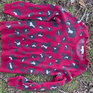 LOFT WOMEN'S RED & GRAY ANIMAL PRINT CREW NECK LS SWEATER SZ S